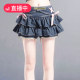 Small light luxury custom lace-up skirt blue denim pleated skirt hot girl slim short skirt design skirt pants