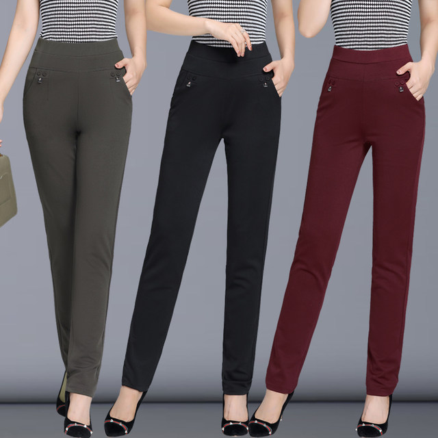 2025 autumn and winter new high-waist straight-leg pants for women, middle-aged and elderly mothers pants elastic waist elastic large-size casual pants
