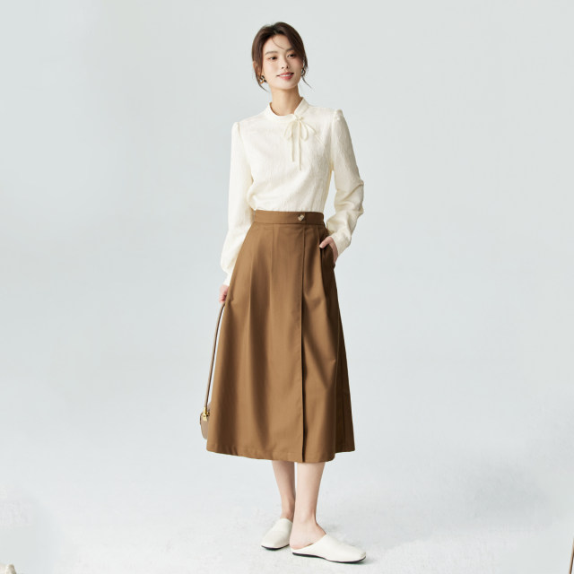 Inman Commuter Retro A-line Skirt for Women 2024 Summer New French Temperament Versatile Slim Mid-Long Skirt