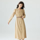 Inman French commuter puff sleeve dress 2024 spring temperament V-neck slim mid-length A-line skirt