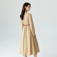 Inman French commuter puff sleeve dress 2024 spring temperament V-neck slim mid-length A-line skirt