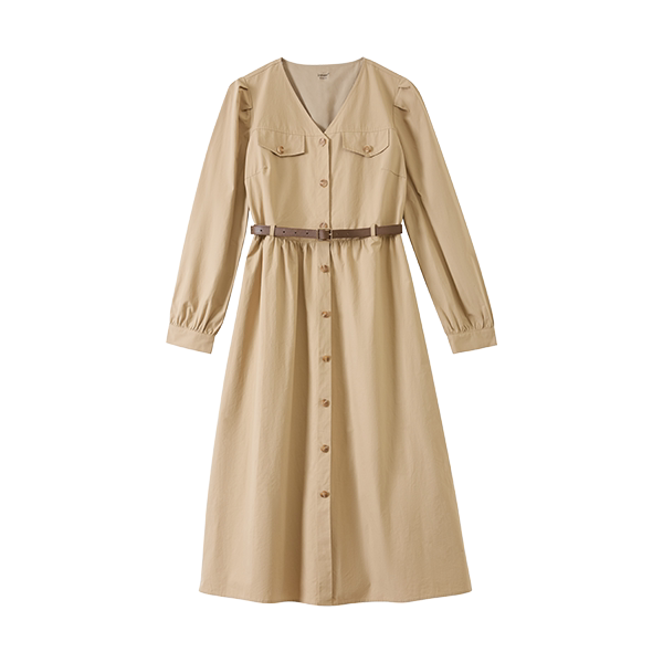 Inman French commuter puff sleeve dress 2024 spring temperament V-neck slim mid-length A-line skirt