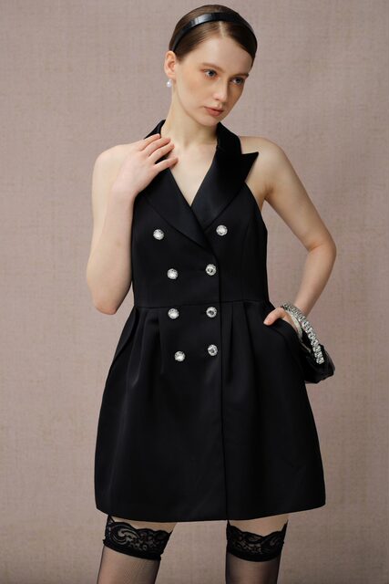 DIANA VEVINA 25 spring and summer acetate suit collar sleeveless puffy dress fashionable commuting elegant OL women
