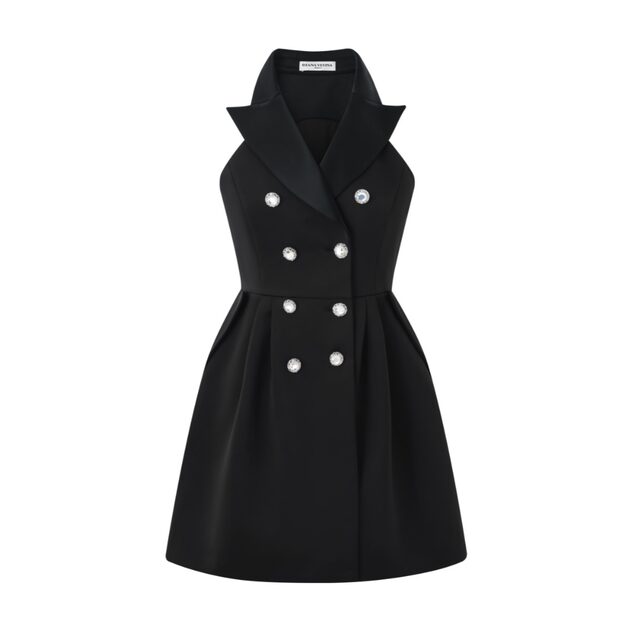 DIANA VEVINA 25 spring and summer acetate suit collar sleeveless puffy dress fashionable commuting elegant OL women
