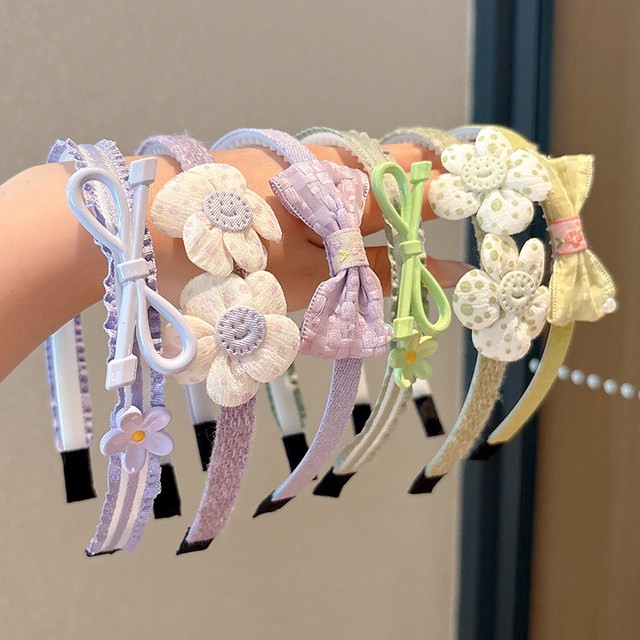 Candy colored hairband children's cute bow headband princess flower headdress little girl pressing hair tie without strangling