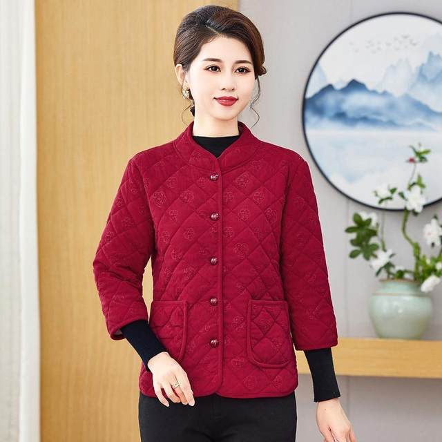 Winter new fashion versatile plus velvet thickened half -sleeved vest lady middle -aged and elderly mother dress warm mid -sleeved cotton jacket
