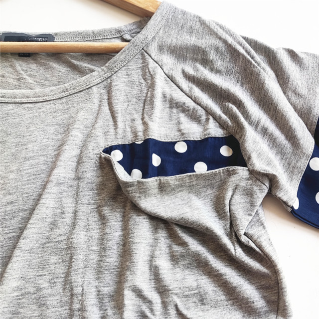 E5-1 autumn women's foreign trade chiffon polka dot printed top loose round neck casual pocket 7-quarter sleeve T-shirt