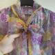 100 silk crepe printed shirt for women in spring new French retro palace style bow tie top