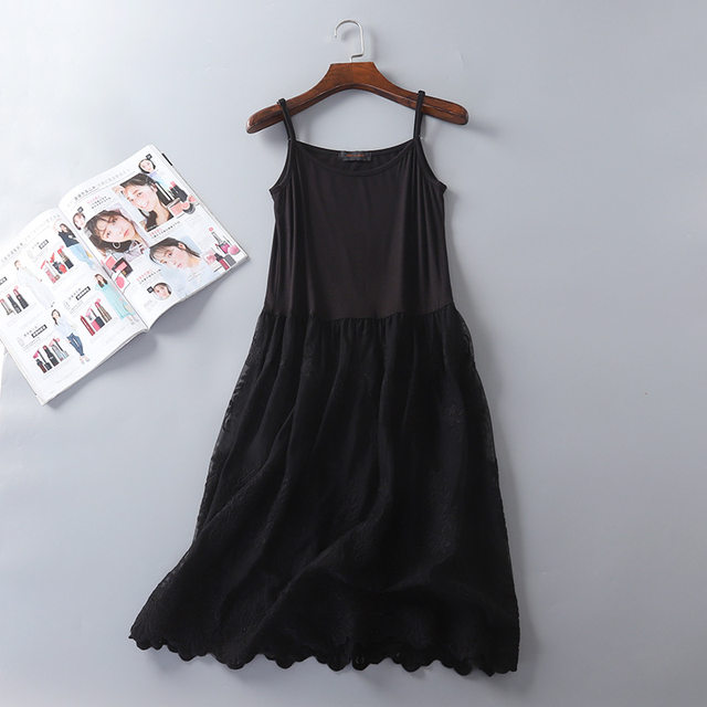 Autumn and winter new heavy workers W -blossoming skirt Modal stitching net yarn dress Korean version of the Korean version of lace bottom skirt