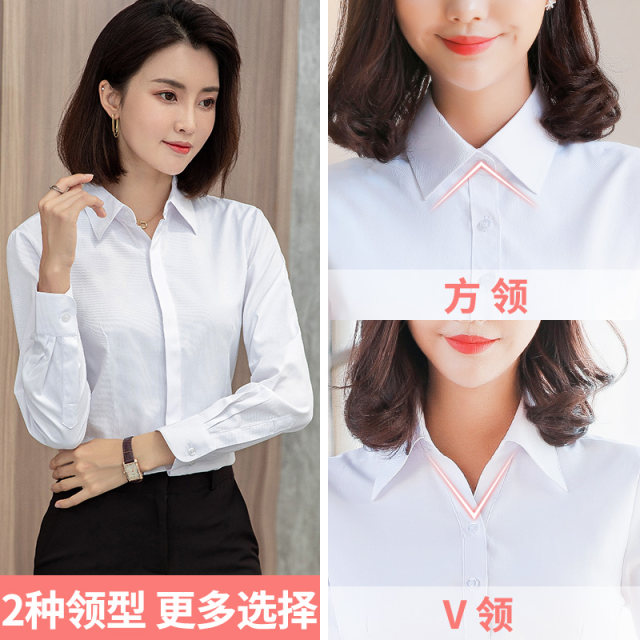 Pure black square collar business shirt for women long-sleeved autumn new Korean professional formal wear work clothes short-sleeved white shirt