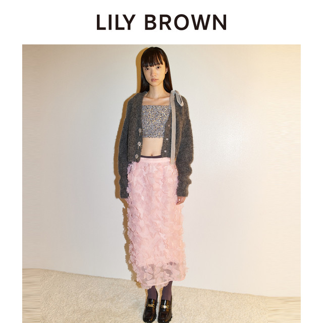 LILY BROWN autumn and winter style sweet three-dimensional lace high waist straight skirt LWFS245065
