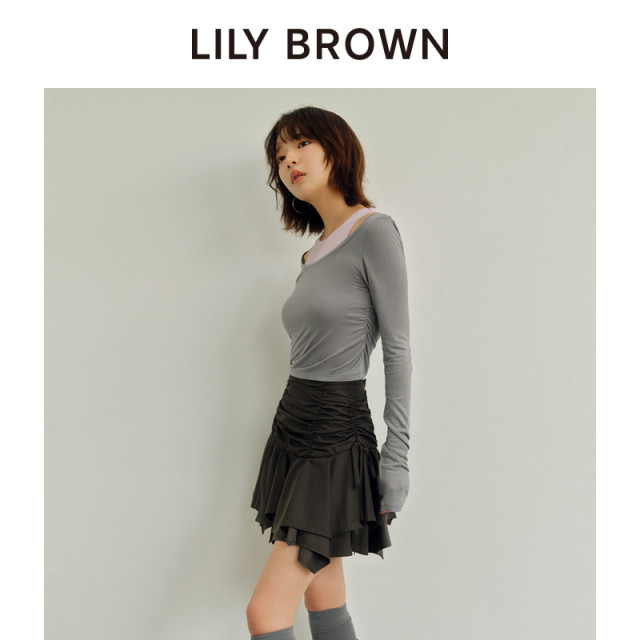 LILY BROWN autumn and winter style college style pleated irregular high waist skirt LWFS244147
