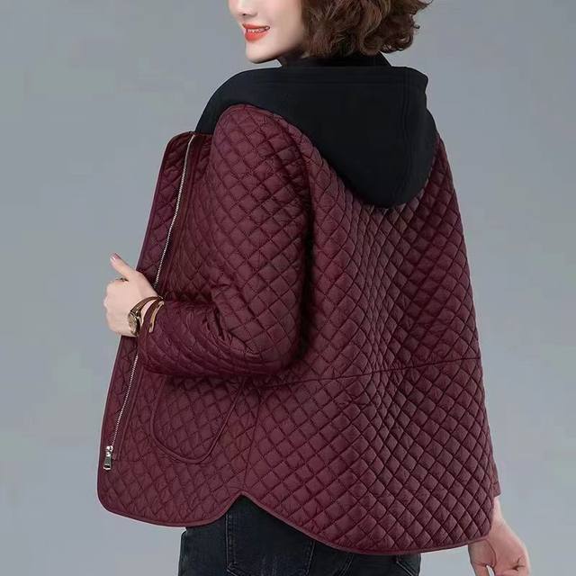 Lightweight cotton coat female 2024 new spring and autumn and winter middle -aged mother plaid cotton jacket loose little cotton jacket cotton short jacket
