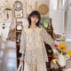 Hot Saysen Women's Simple Blue Floral Cotton and Lines Doll Collar Shirt on the chest Lace 7-quarter sleeves loose and age-reducing