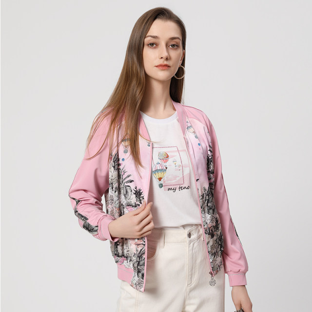 The same style of Matinusa pink printed zipper jacket in the mall is fashionable, casual and versatile, women's clothing