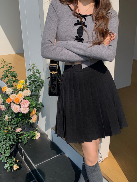 Black Large Size Retro Pleated Skirt Women's Large Size High Waist Mid Skirt 2024 Summer New Korean Style College Style Skirt