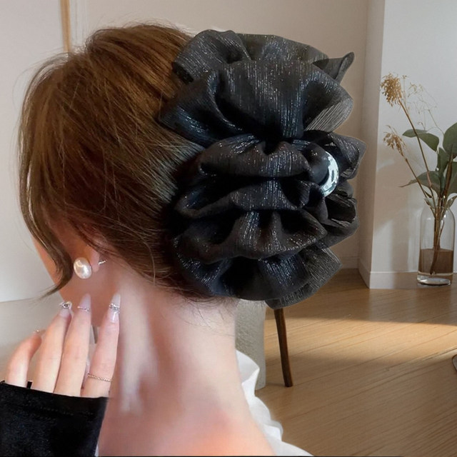 Black mesh bow scratching on the back of the head shark clip large-sized hair temperament hair clip 2025 new women
