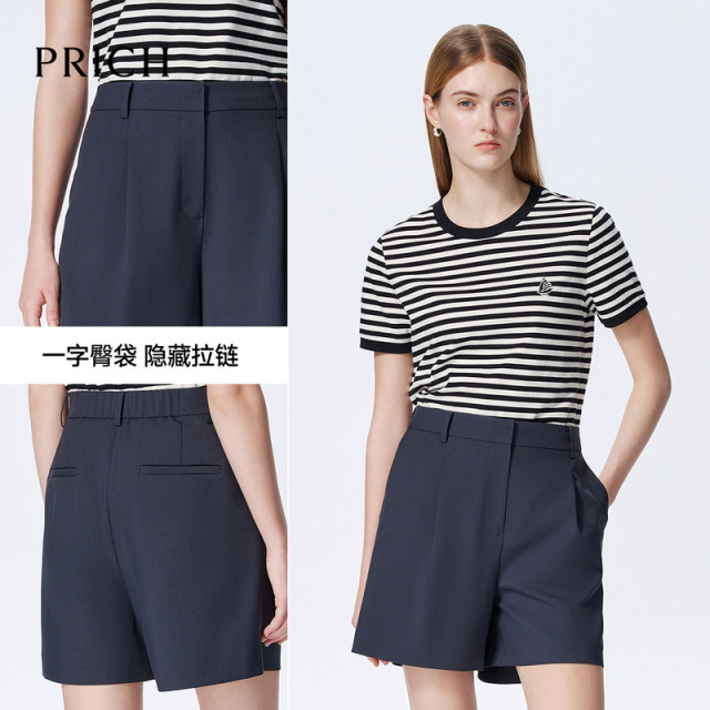 
PRICH simple loose casual pleated five-point pants summer style slimming wide-leg A-line thin shorts for women