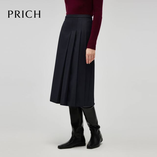 PRICH retro pleated skirt winter new design A-line skirt midi skirt women