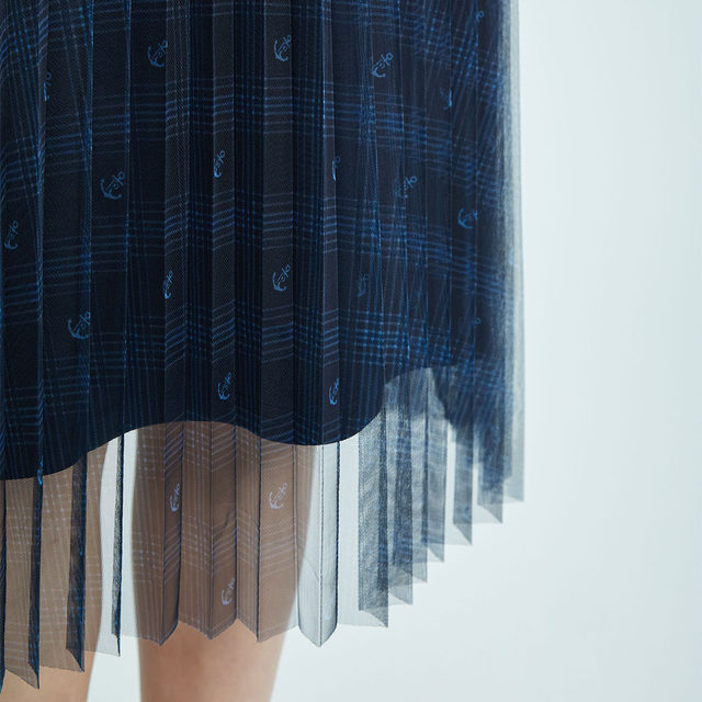 PRICH skirt with high waist slim A-line fairy pleated mesh