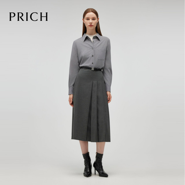 PRICH retro pleated skirt winter new design A-line skirt midi skirt women