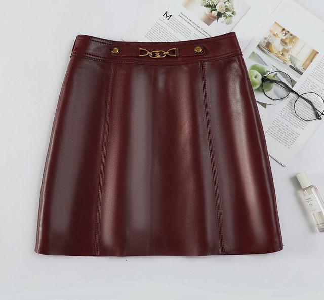 2025 autumn and winter new high-waisted sheepskin leather skirt with pocket hip A-line genuine leather short skirt mid skirt skirt