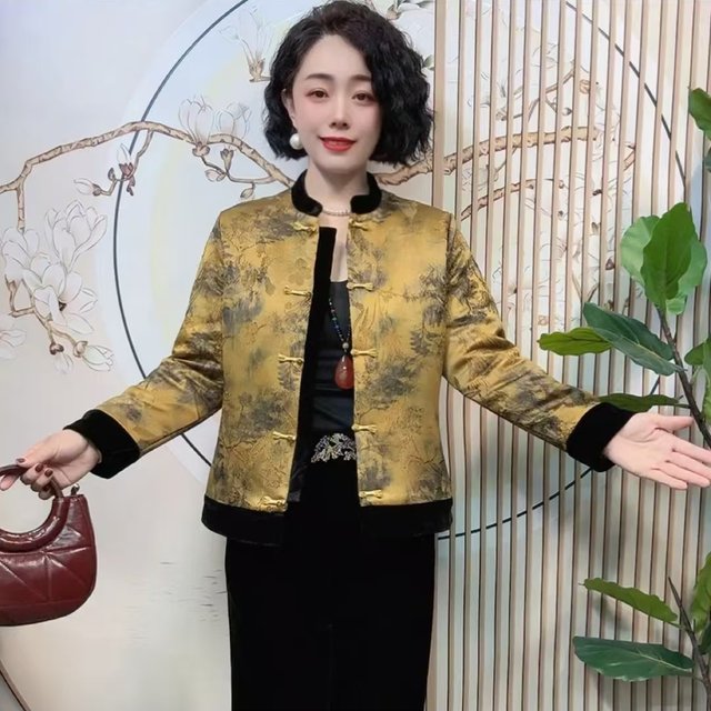 Chinese style national style retro plate buckle plus cotton thickened stand collar Tang suit cotton coat jacket winter new warm cotton jacket top