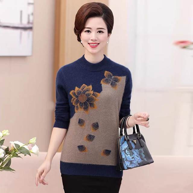 
First-line counters and bids removed 2024 winter new ladies' middle-aged and elderly grandmother wear comfortable pullover round neck sweater