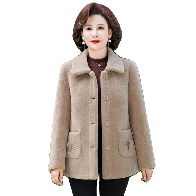 Mom's autumn and winter mink velvet coat for women 2023 new style fashionable woolen coat for middle-aged and elderly people short style