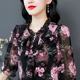 Mulberry silk ribbon leaf edge 7-quarter sleeve shirt 2025 new mother floral fashionable little shirt chiffon shirt top