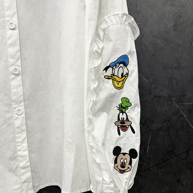 2025 spring new cartoon design doll collar long sleeve white shirt for women loose casual and versatile age-reducing shirt