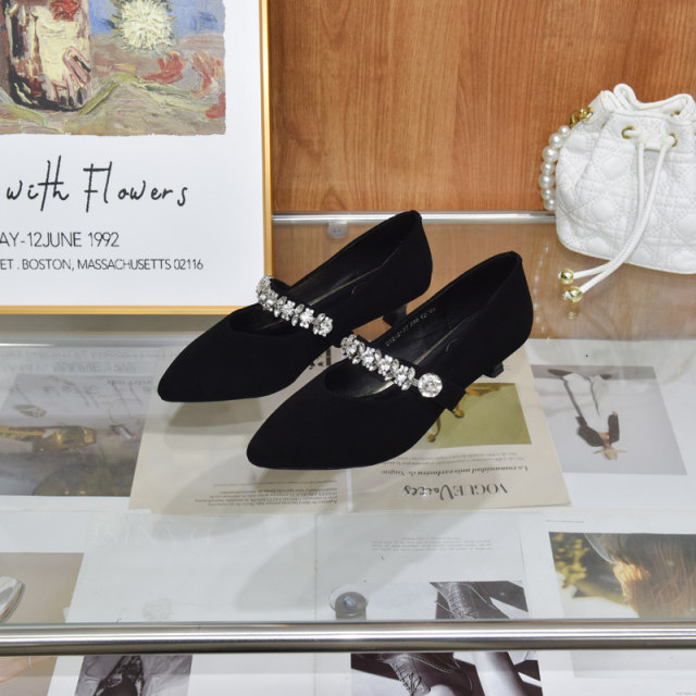 Wide fat feet large size women's shoes 41 to 43 small feet 2025 spring preferred cashmere slim heel shoes 242-57
