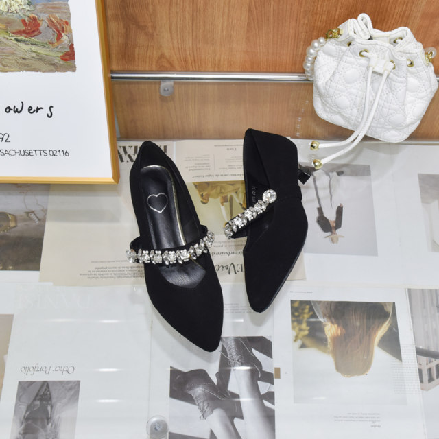 Wide fat feet large size women's shoes 41 to 43 small feet 2025 spring preferred cashmere slim heel shoes 242-57