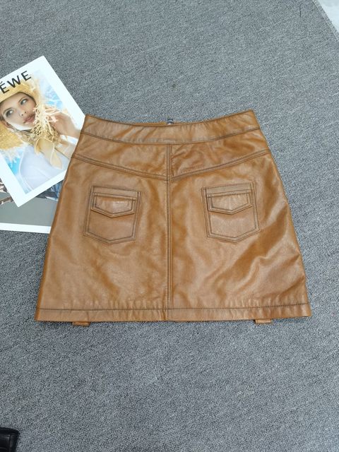 2023 spring and autumn leather skirt female retro old oil wax leather skirt pocket pocket one -step skirt skirt hip skirt