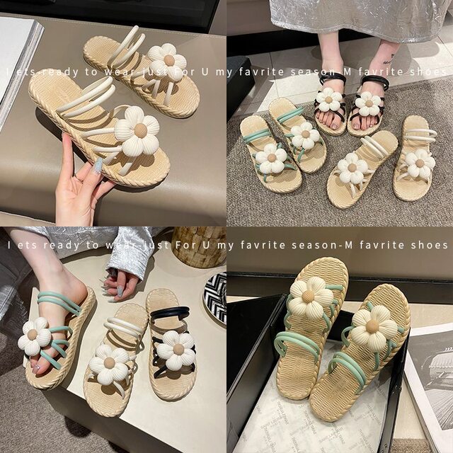 Flower sandals two wear casual home work summer sandals for women wearing Korean style trendy beach flat bottom