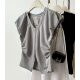 Irregular gray V-neck small flying sleeves T-shirt for women in summer 2024 new design slim shoulder sleeveless top

