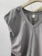 Gray irregular V-neck front shoulder small flying sleeve T-shirt for women's summer 2024 new waist-hugging sleeveless top small
