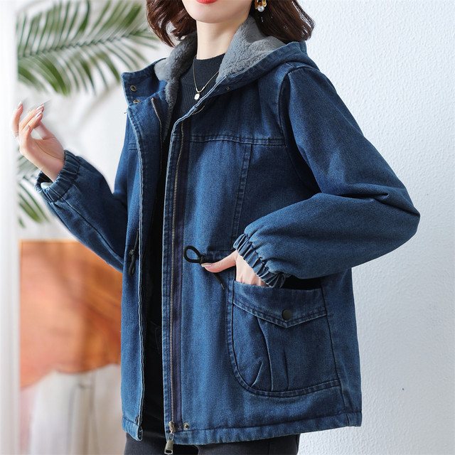 Cotton denim jacket for middle-aged and elderly people 2025 autumn and winter thin cotton clothing for middle-aged mothers plus velvet and thickened pure cotton clothing for women