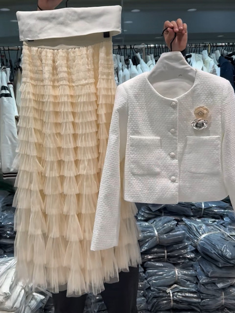 Thirteen Lines 2025 Spring and Autumn Korean Sweet Elastic Waist Mesh Cake Skirt Skirt Mid-length Fairy Skirt Women
