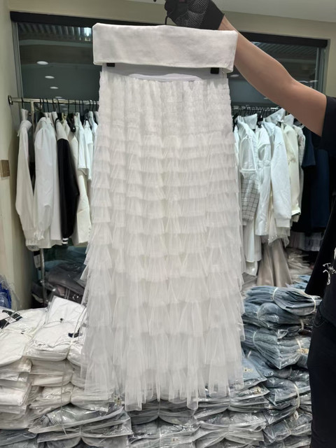 Thirteen Lines 2025 Spring and Autumn Korean Sweet Elastic Waist Mesh Cake Skirt Skirt Mid-length Fairy Skirt Women
