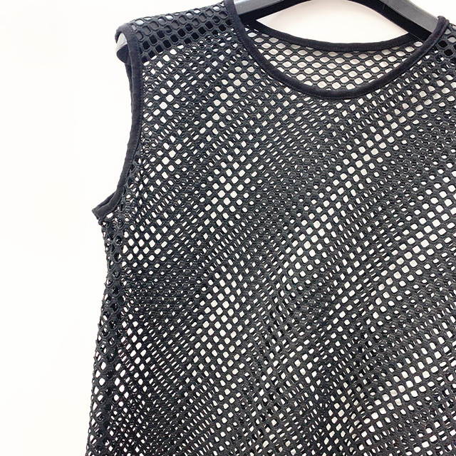 New European and American summer products, large mesh hollow mid-length women's vest, boyfriend style fishing net breathable neutral vacation style hood