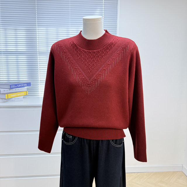 
Mom's winter clothing plus velvet 2025 new sweater half turtleneck bottoming shirt western style middle-aged women's one-piece velvet knitted top