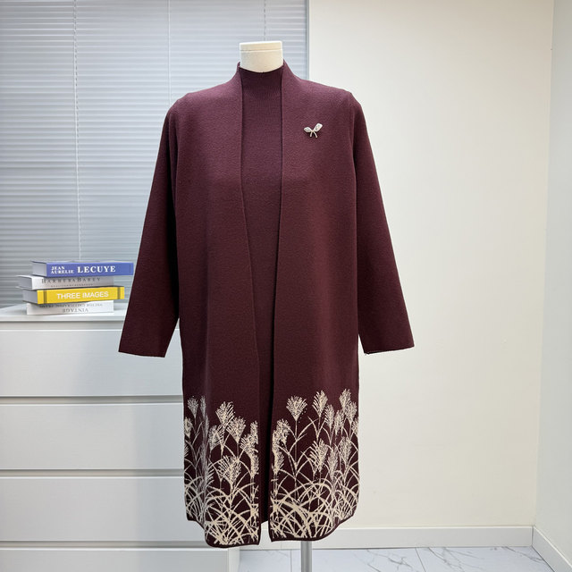 Fashionable mom suit, large size coat, mid-length sweater, women's two-piece set, middle-aged and elderly women's loose top