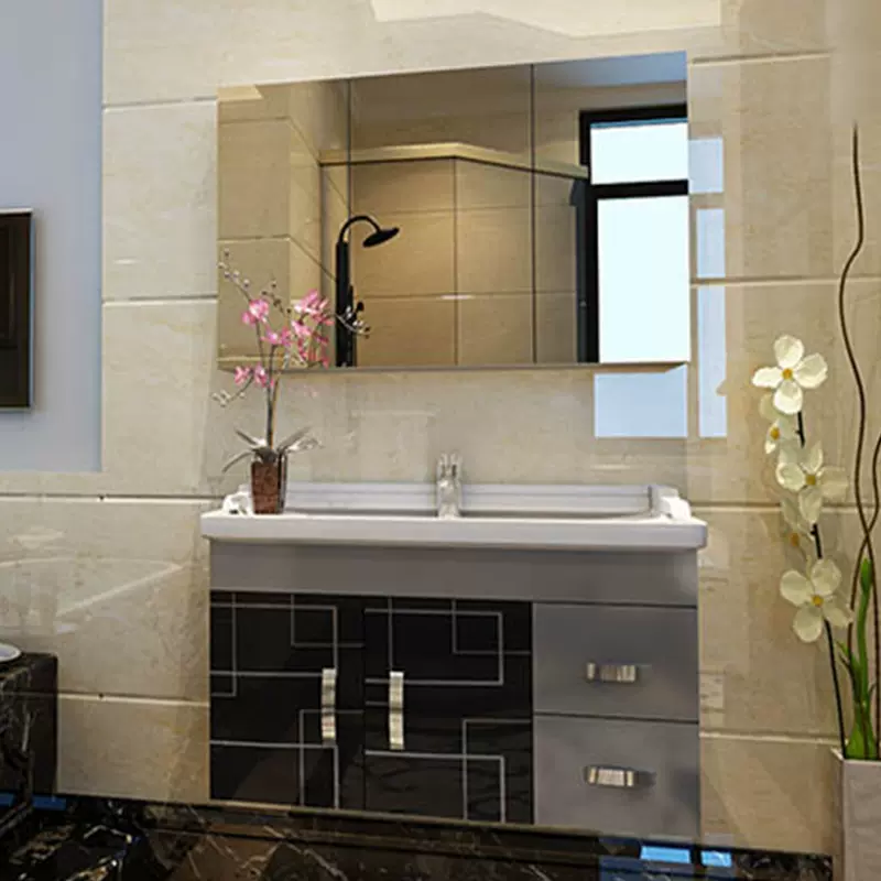 现代简约浴室柜组合卫生间洗面台大理石台面家用洗手池洗脸盆镜