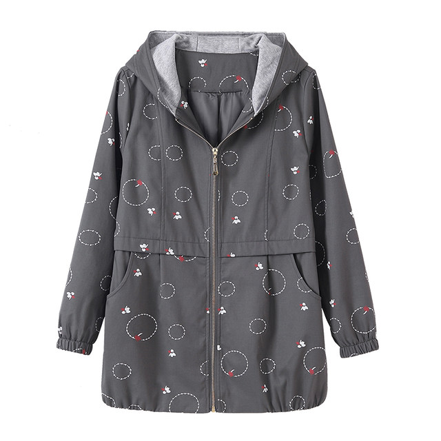 2025 Spring and Autumn New Middle-aged and Elderly Coat Women's Loose and Fashionable Large Size Mother's Pure Cotton Trench Coat Women's Polka Dot Top
