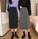 Large size women's high waist irregular skirt with slit mid-length skirt for women in autumn and winter fat mm versatile slimming one-step skirt