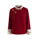Huamei retro, wine red stand -up collar shirt original design women's clothing autumn gas collection top, national wind disk buckle
