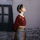 Huamei retro, wine red stand -up collar shirt original design women's clothing autumn gas collection top, national wind disk buckle
