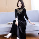 Spring and Autumn Half-high neck velvet dress for women long sleeves 2025 new temperament lace waist-hugging long skirt