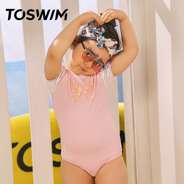 TOSWIM children's swimsuit, girl, baby, one-piece, small and medium-sized children, cute puff sleeves, princess seaside vacation swimsuit